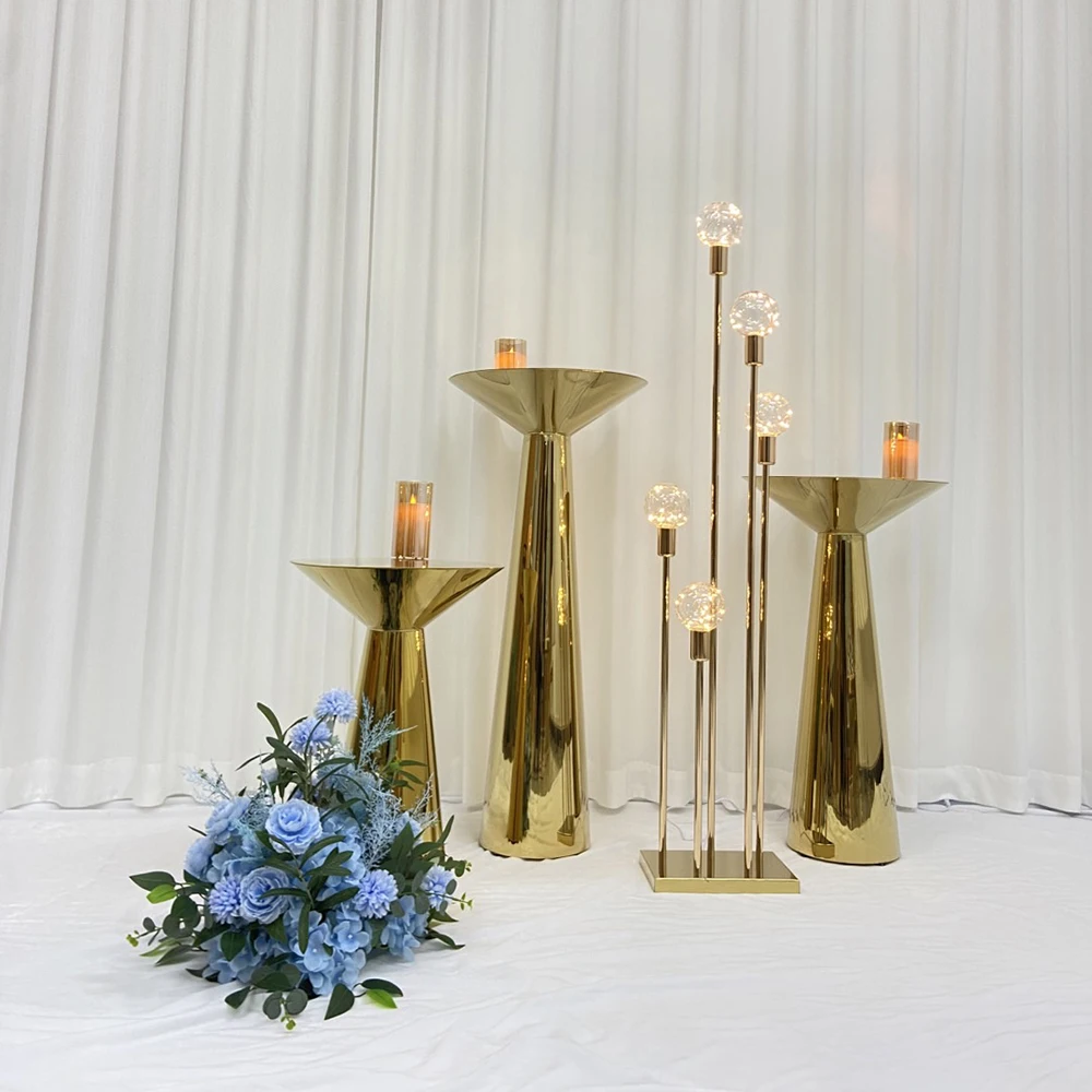 Luxury Shiny Gold Column Cylinder Cake Stand Round Pedestal Cylinder Plinth