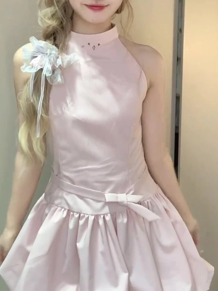 فساتين هاراجوكو للسيدات ذات رسن متين Y2k فستان حلو بحزام جمالي 2025 ملابس صيفية ضيقة مع رسن مطوي Vestitos