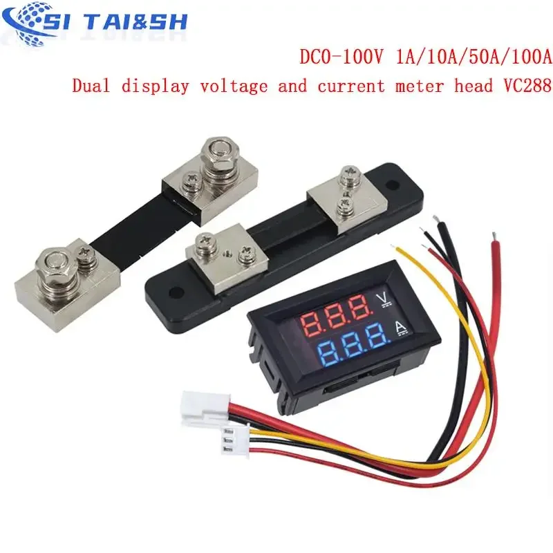 DC0-100V 1A 10A 50A 100A Voltmeter Ammeter Red Blue LED Amp Dual Digital Volt Meter Gauge 0.56'' LED Display 50A 100A Diverter