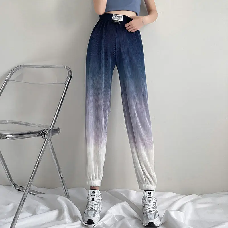 

Fashion Spliced Tie Dye Gradient Elastic High Waist Pants Women's Clothing 2024 Spring Summer New Loose Casual Cropped Pants