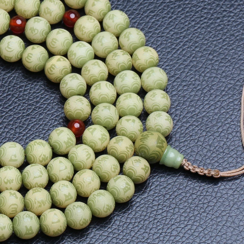 Natural Bodhi 9MM Green Bodhi White Bodhi Green Seed Bracelet Men's and Women's Universal Six-character Mantra Beads