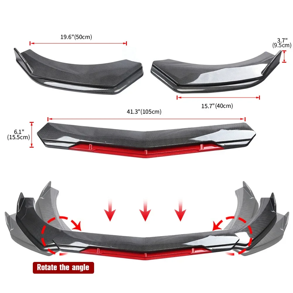 Kit de carrocería de labio de parachoques delantero de coche, 5 uds., Universal, plástico ABS, fibra de carbono, cubierta de parachoques delantero de coche, divisor de alerón delantero