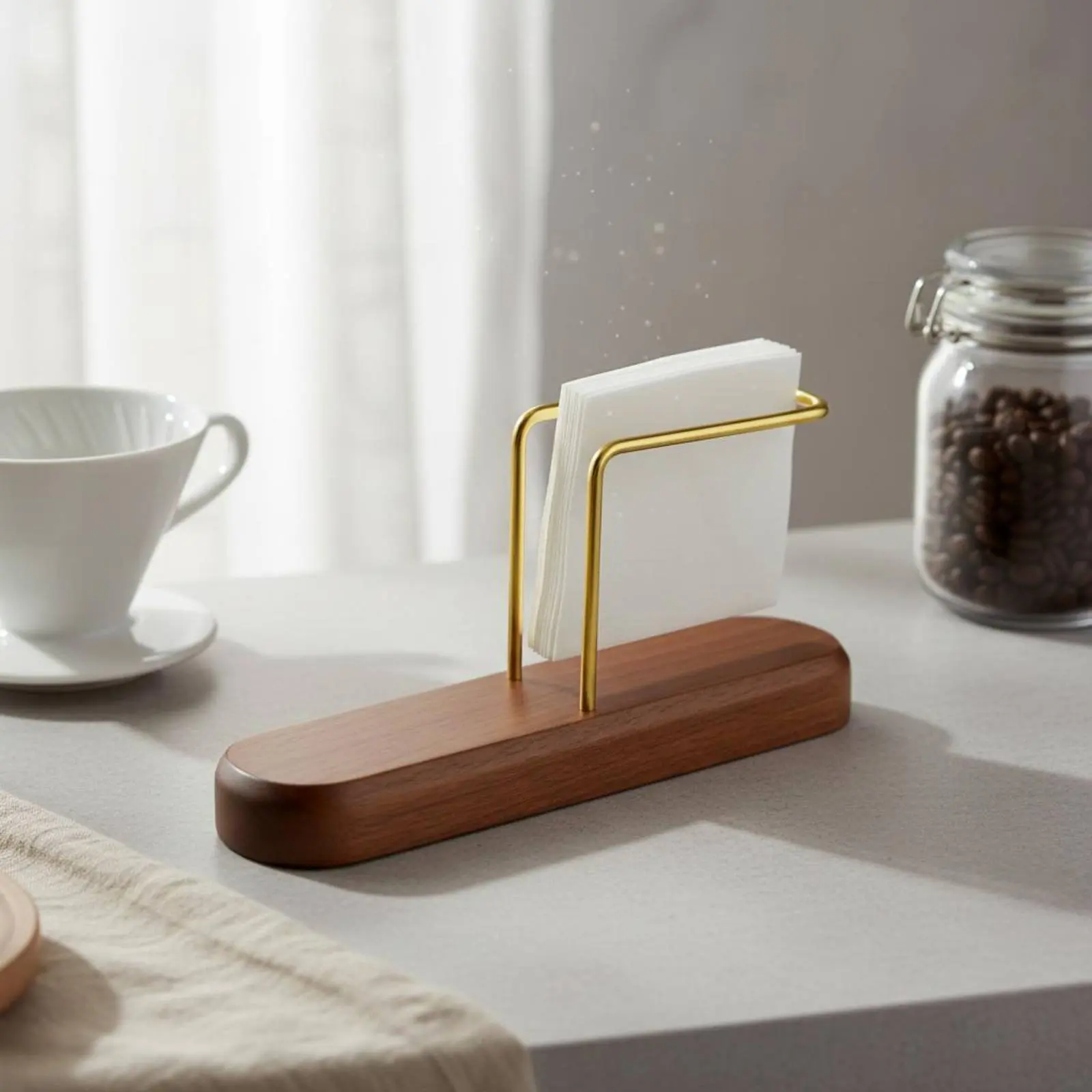Walnut Wood Coffee Strainer Holder Minimalist Design Fan-Shaped Strainer Paper Rack Keeps Counter Tidy Debris-Resistant - view 5