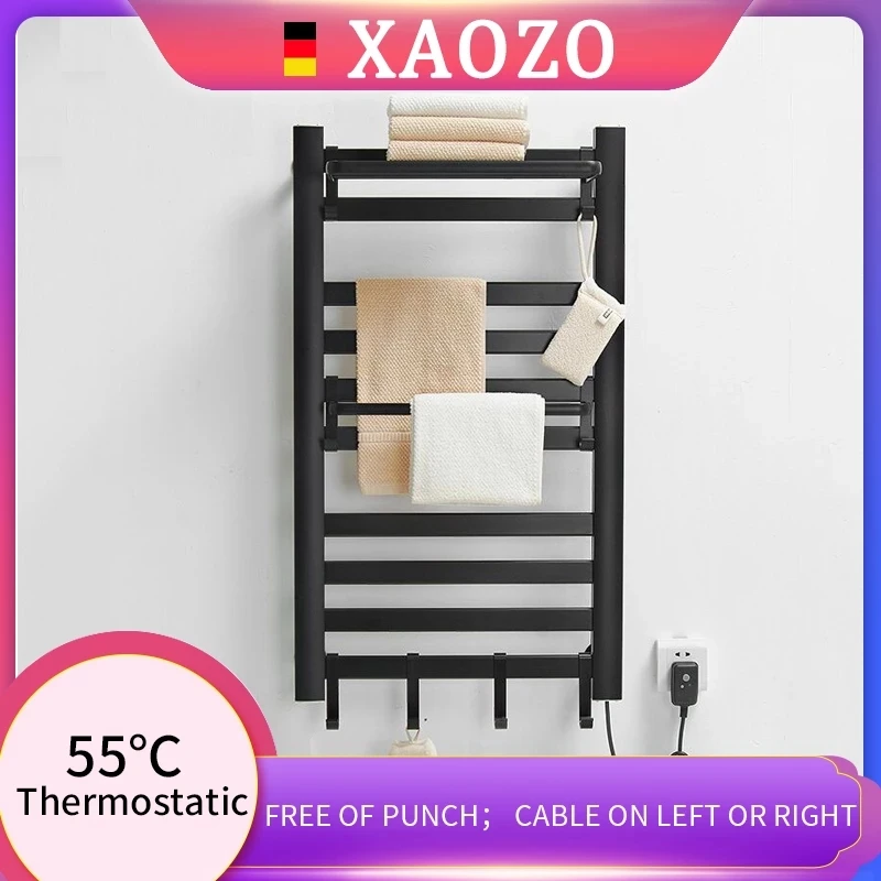 Bathroom Electric Bath Towel Warmer Heating Towel Shelf Rack Household 55℃ Thermostatic Towel Dryer Punch Free Heater Rail Black