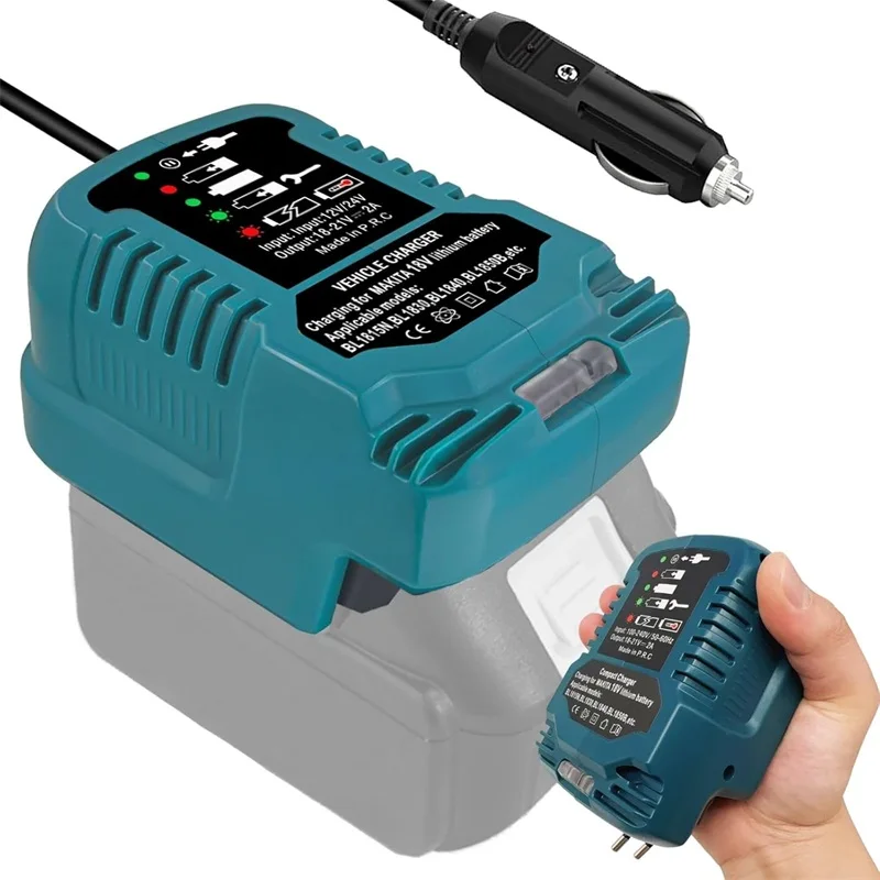 Portable Mini Fast Charger For Makita 18V Li-ion Battery BL1850 BL1840 Power Tool Vehicle Charger with Cigarette Lighter Plug