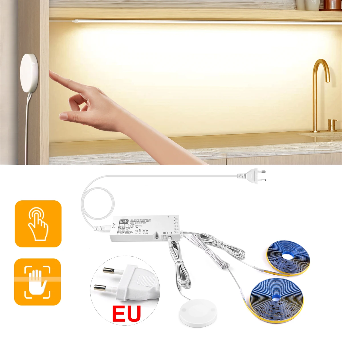 

12V Dimmable COB LED Strip Light with Touch Sensor for under Cabinet Display Bookcase Wardrobe Closet - Penetrable Wood Design