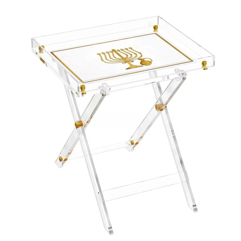 Elegant transparent fluorite acrylic Hanukkah leather folding table tray