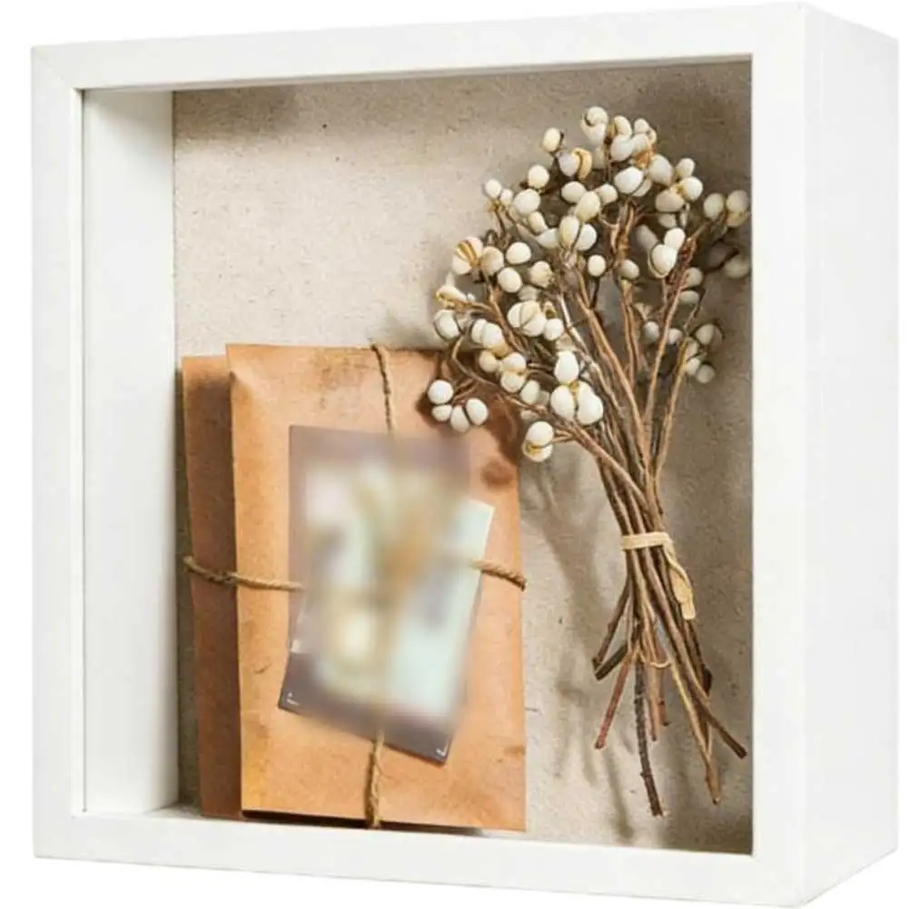 Deep Woodgrain Shadow Box Frame Wall Mounted Display Case for Photos Tickets Dried Flowers and Personal Collections Front