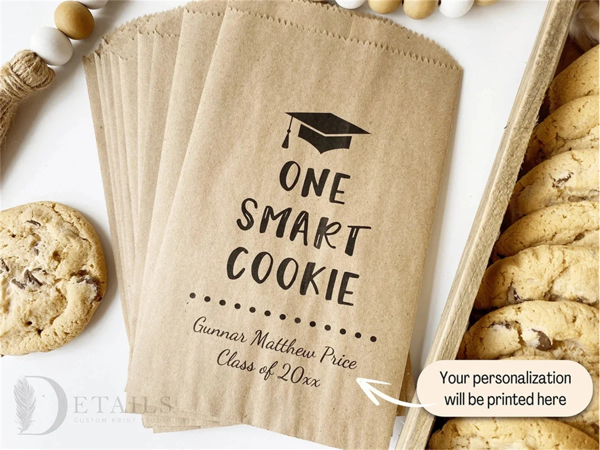 50 One Smart Cookie Bags, Graduation Party Favors, Cookie Buffet Bags, Cookie Bar Treat Bags, Personalized Graduation Favor Bags