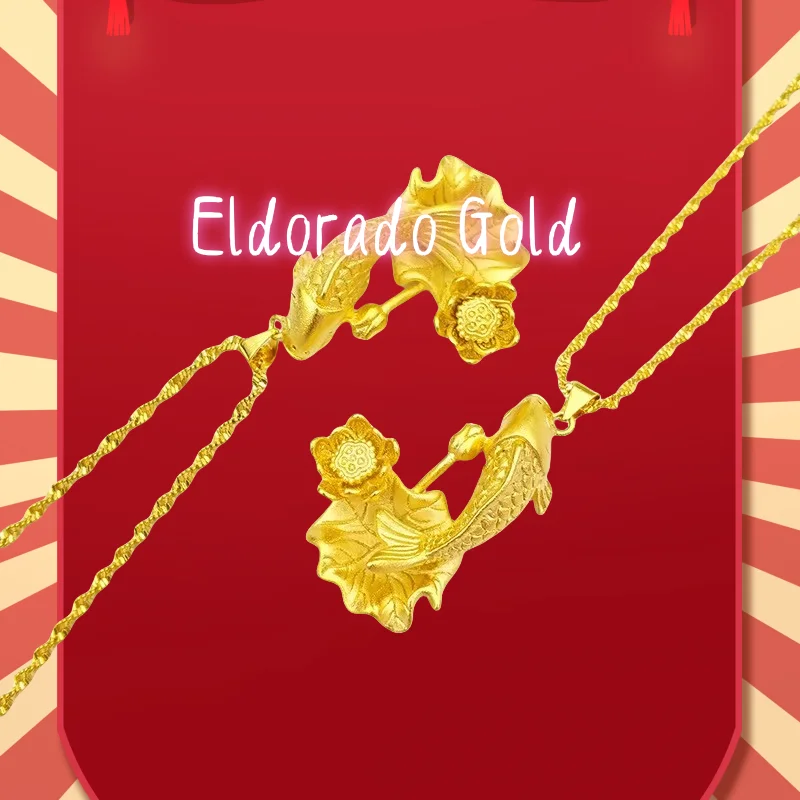 

2025 9999 Real Gold 24K Women's Necklace Wedding Retro Fashion Lotus Rich Fish Necklace Gold Necklace Pendant