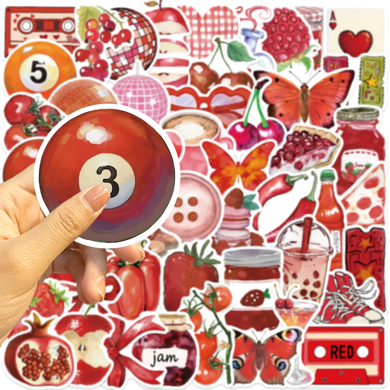 50 pièces cerise centre-ville rouge dessin animé autocollants INS Style Graffiti décoration bricolage réfrigérateur ordinateur portable guitare voiture vélo Skateboard jouet décalcomanies