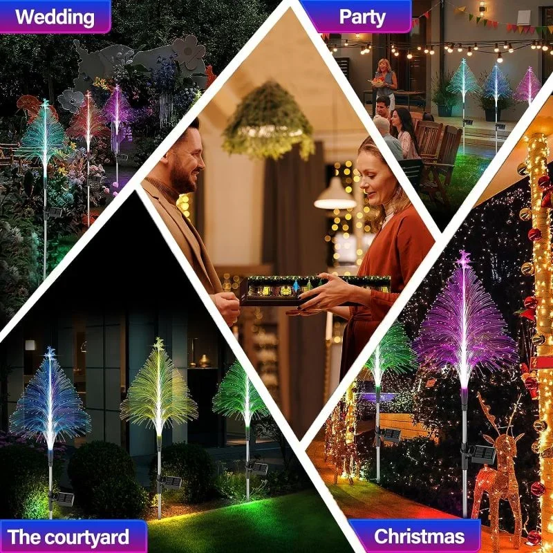 7 Color Changing Solar Christmas Trees Lights Solar Fiber Optic Christmas Tree Lights Changing Xmas Tree Waterproof Garden Light