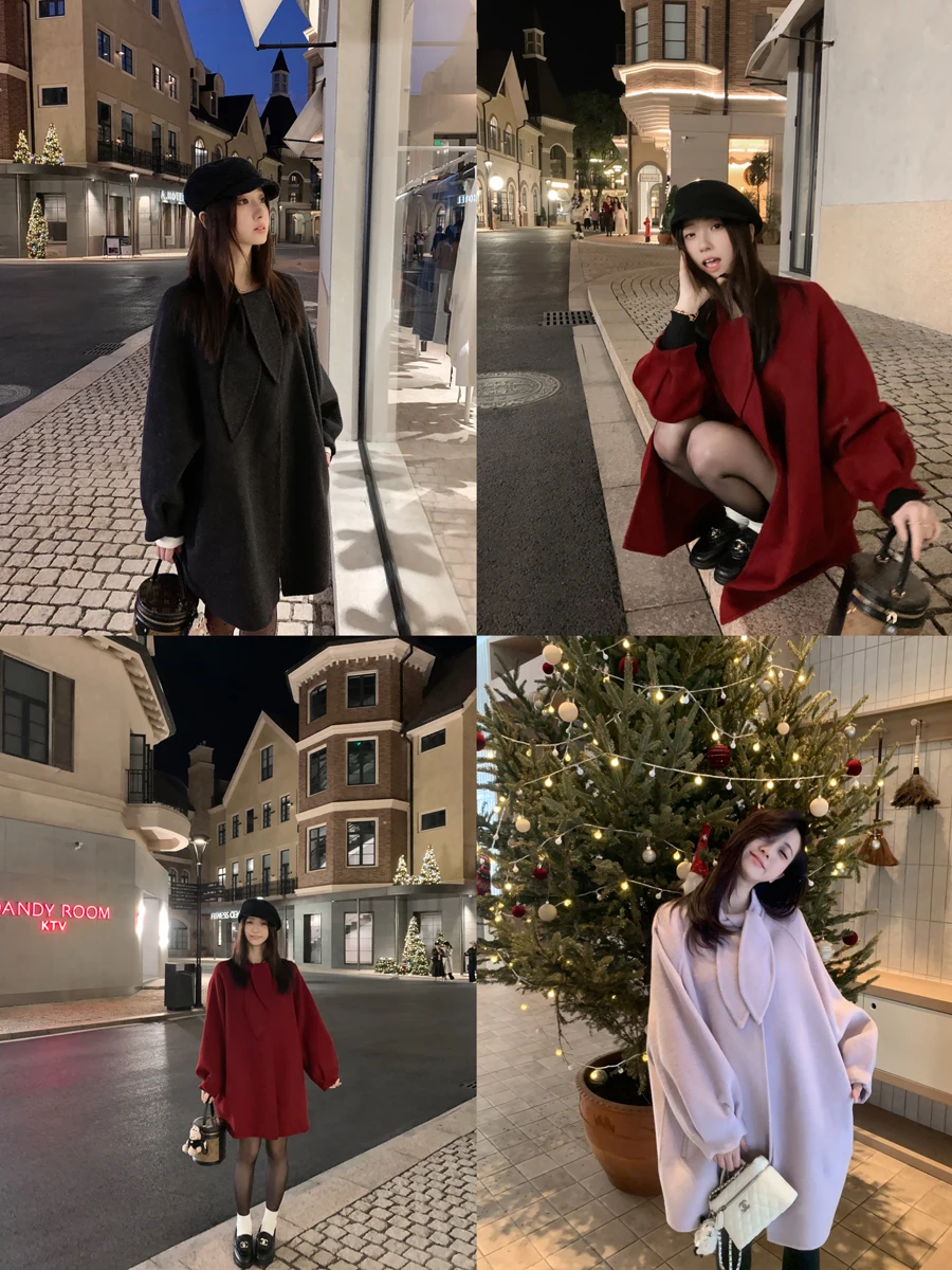 

Новая женская шерстяная двусторонняя шуба с ушками кролика, модель 2025 года, зимняя, с капюшоном-накидкой, для празднования Нового года