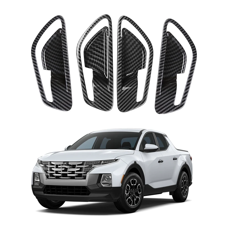 For Hyundai Santa Cruz 2022+ Carbon Fiber Interior Mouldings Inner Door Handle Bowl Panel Decoration Cover Trim 4Pcs