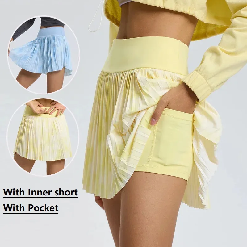 

Women'S Tennis Skort Gym Golf Running Pleated Skirt High Waist Sports Fitness Skirt Badminton Skirt