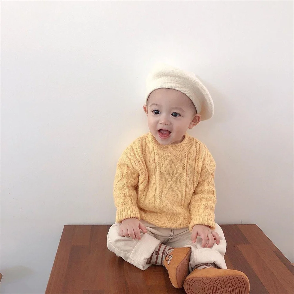 Fashion Baby Knitted Beret Hat Solid Color Children\'s Warm Hats Autumn Winter Painter Cap For Girls Kids Bonnet Accessories