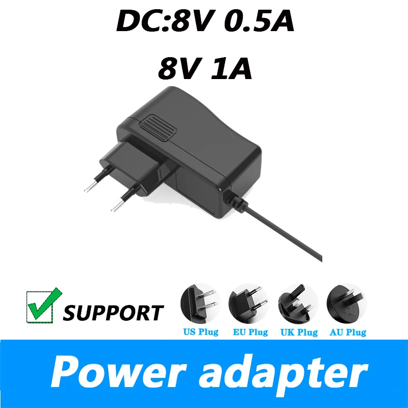 

DC 8V 1A 8V 0.5A Power Adapter Telephone UK Plug AU Plug 5.5*2.1MM Power Supply Lighting Transformer AC 100-240V