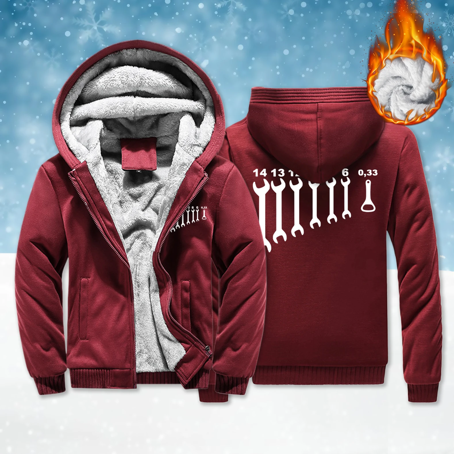 

Repair Tools Of Different Sizes Men Zipper Thicken Coat Fashion Pocket Top Fleece Casual Long Sleeve Winter Unisex Loose Hoodie