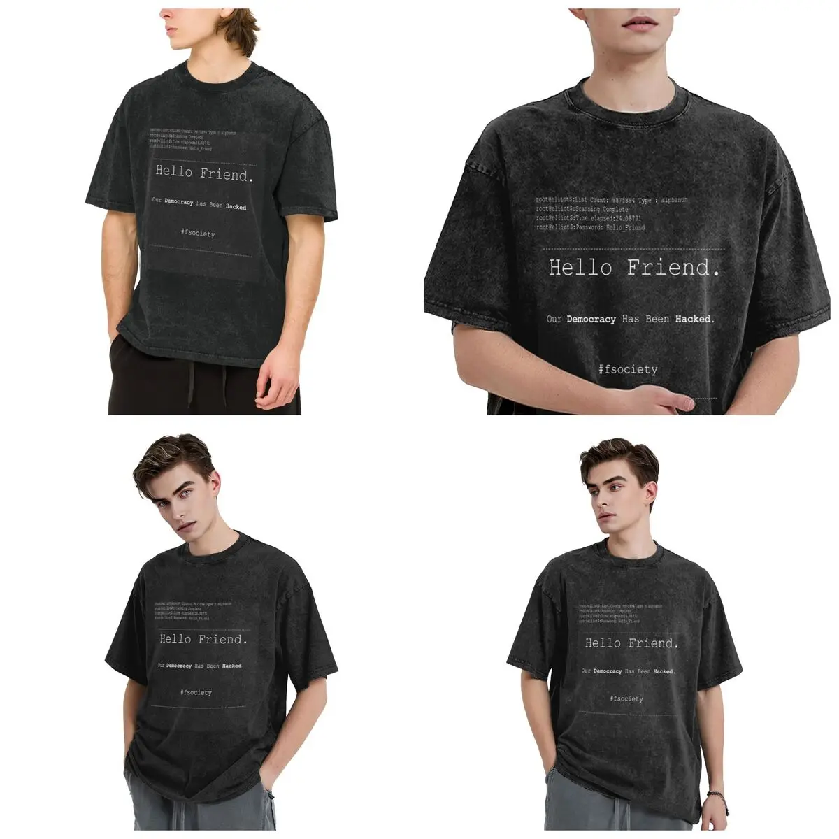 Mr Robot Hello Friend Fsociety Hip Hop Short Sleeve T-Shirts Washed Tops Tees Streetwear T Shirt Vintage for Men Women