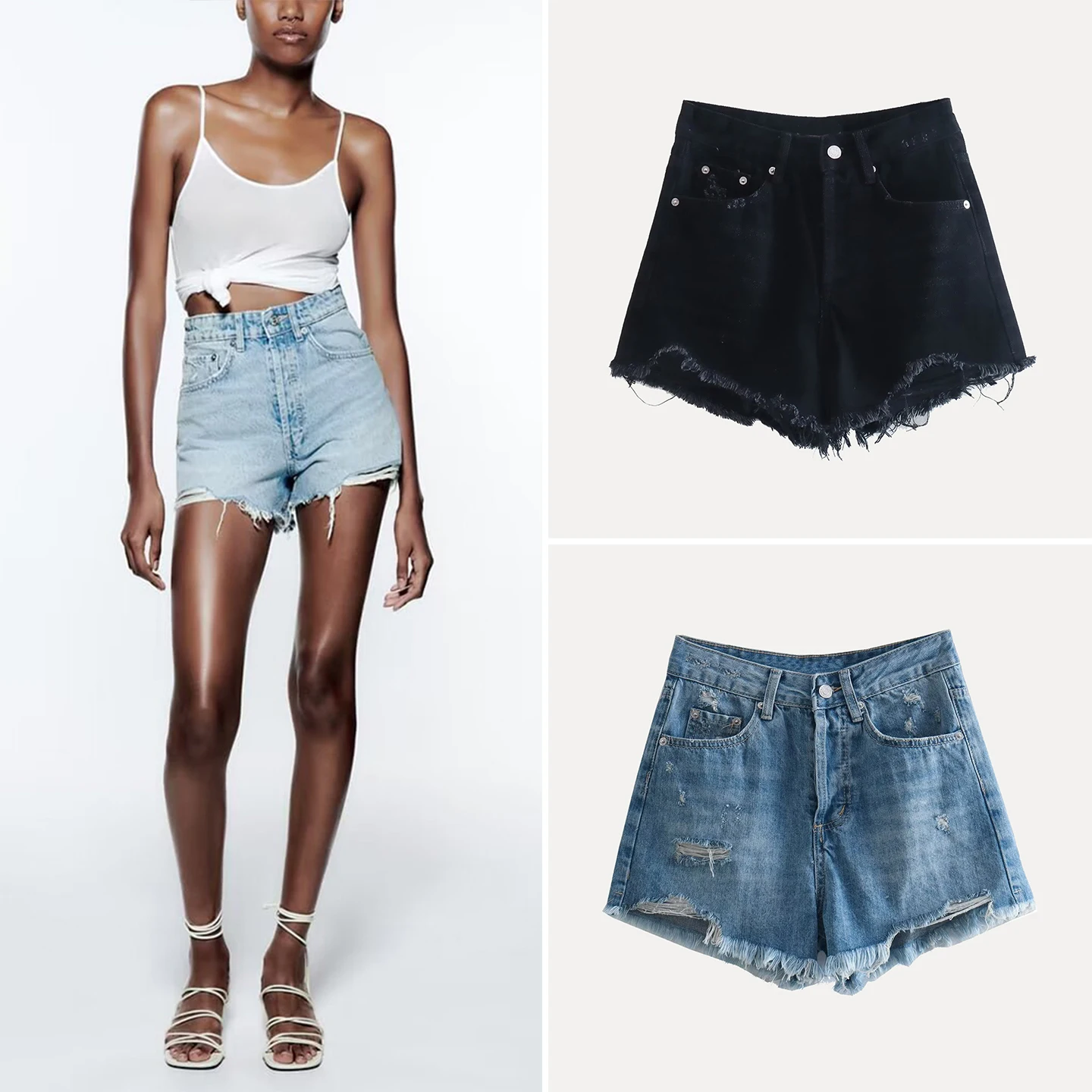 

Casual High Waist Denim orts Women's Faion Summer 2025 Torn Hole Wide Leg Pants Loose Fit Zipper Closure Summer orts