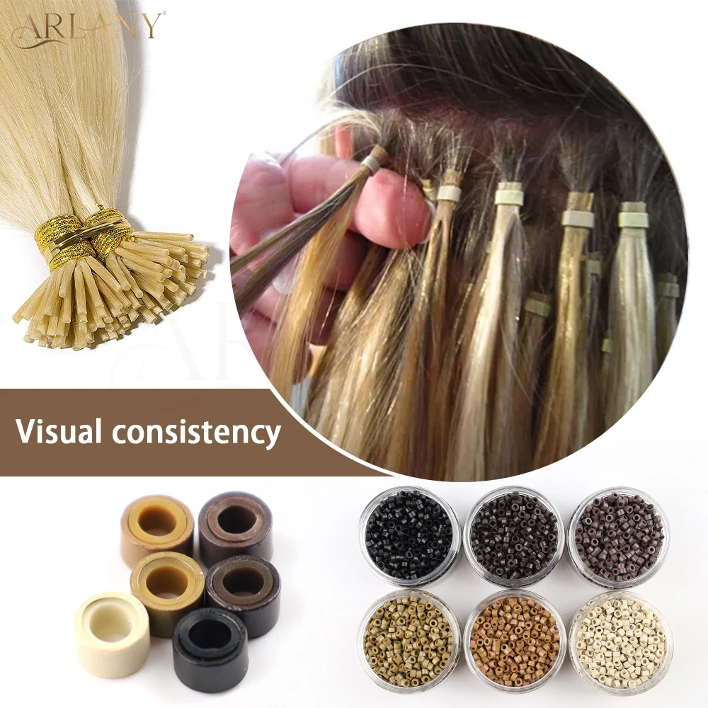 1000Pcs Hair Extensions Beads Micro Links Beads 5mm Lined Beads for Tinsel Extensions Silicone Beads for I Tip Hair Extension