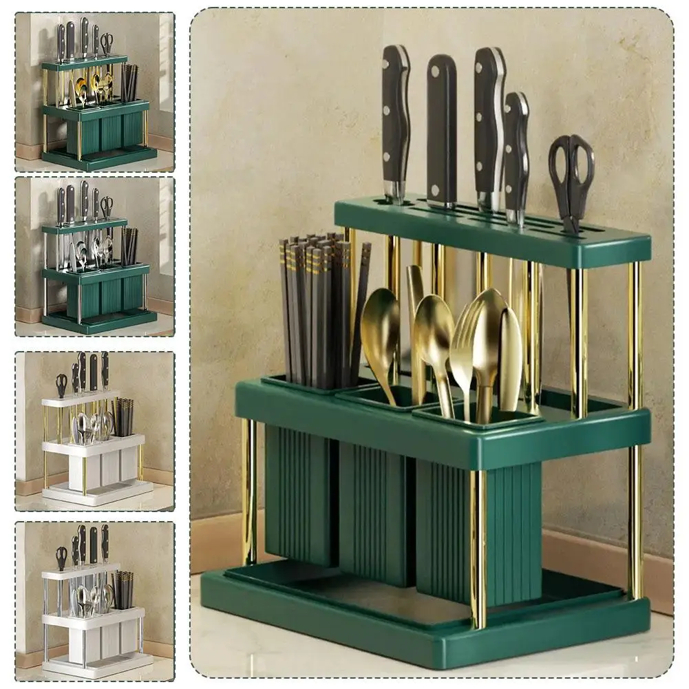 Kitchen Tableware Storage Rack Large Capacity Desktop Knife Spoon Cutlery Mould-Proof Drainer Holder Kitchen Utensil Organizer