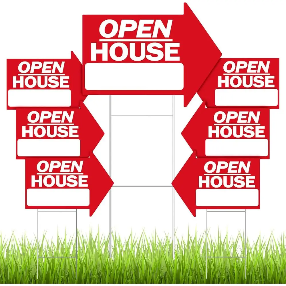 

7 шт. табличек для открытых показов недвижимости или вывесок для агентств недвижимости, 18 x 24 дюйма, в форме стрелки, двусторонние, указатели направления, всепогодные, с креплением H-образной формы