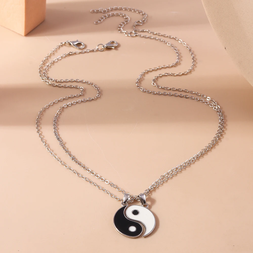 Aihua Heißer Verkauf Emaille Yin Yang Tai Chi Halskette für Frauen Männer Geburtstag Geschenk BFF Beste Freunde Paar Passenden Anhänger Halskette – Detail 14