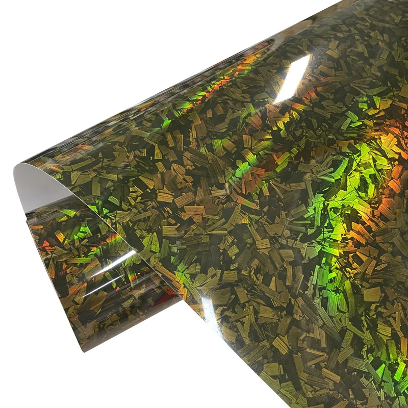 Premium PET Gloss Holographic Gold Forged Carbon Fiber Vinyl Wrap Film DIY Selbstklebende Regenbogen Laser Aufkleber Auto Wrapping Folie