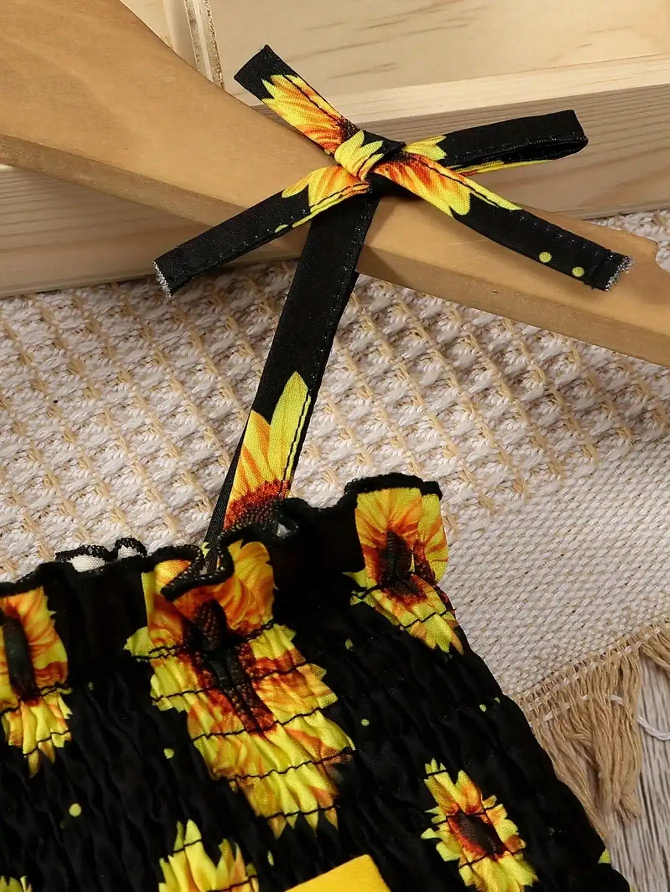 2026 Mädchen Freizeitkleid, Neues Frühlings- und Sommerkleid mit Sonnenblumen-Print, Schleifendekoration, Trägerkleid, Locker Sitzend, Bequemes Kleidchen – Detail 4