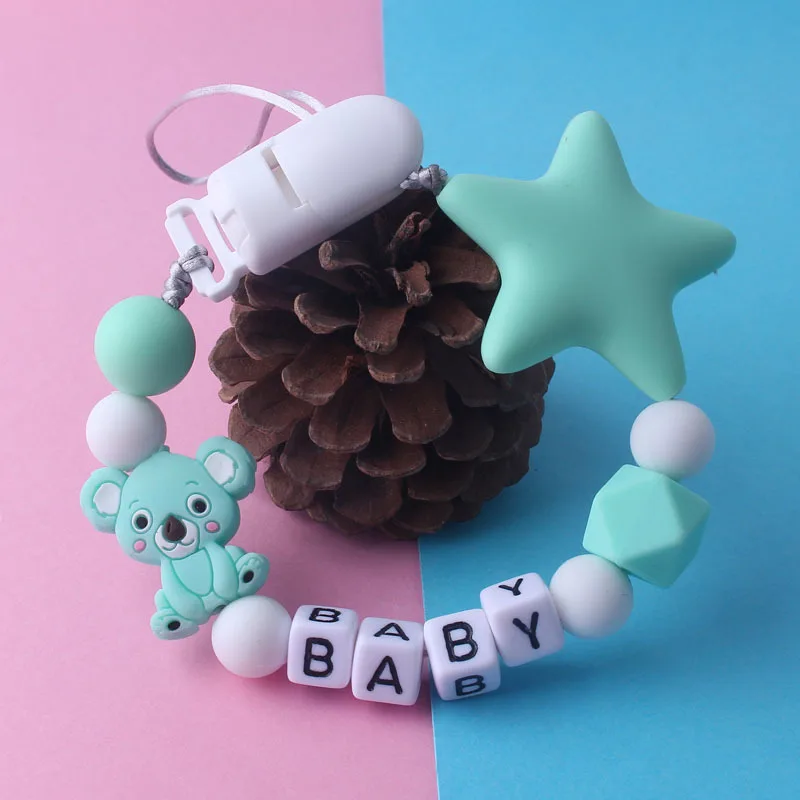 New Beech Wood Baby Pacifier Clips Personalized Name Nipple Holder Chain for Baby Teether Toy Anti-Lost Chains Custom Dummy Clip