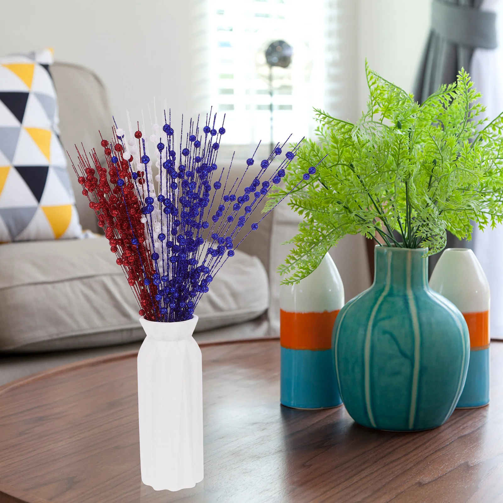 

12pcs Patriotic Berry Stems Decoration Artificial Flowers Blue Red WhiteIndependence Day Floral Arrangement Memorial Vase Decor