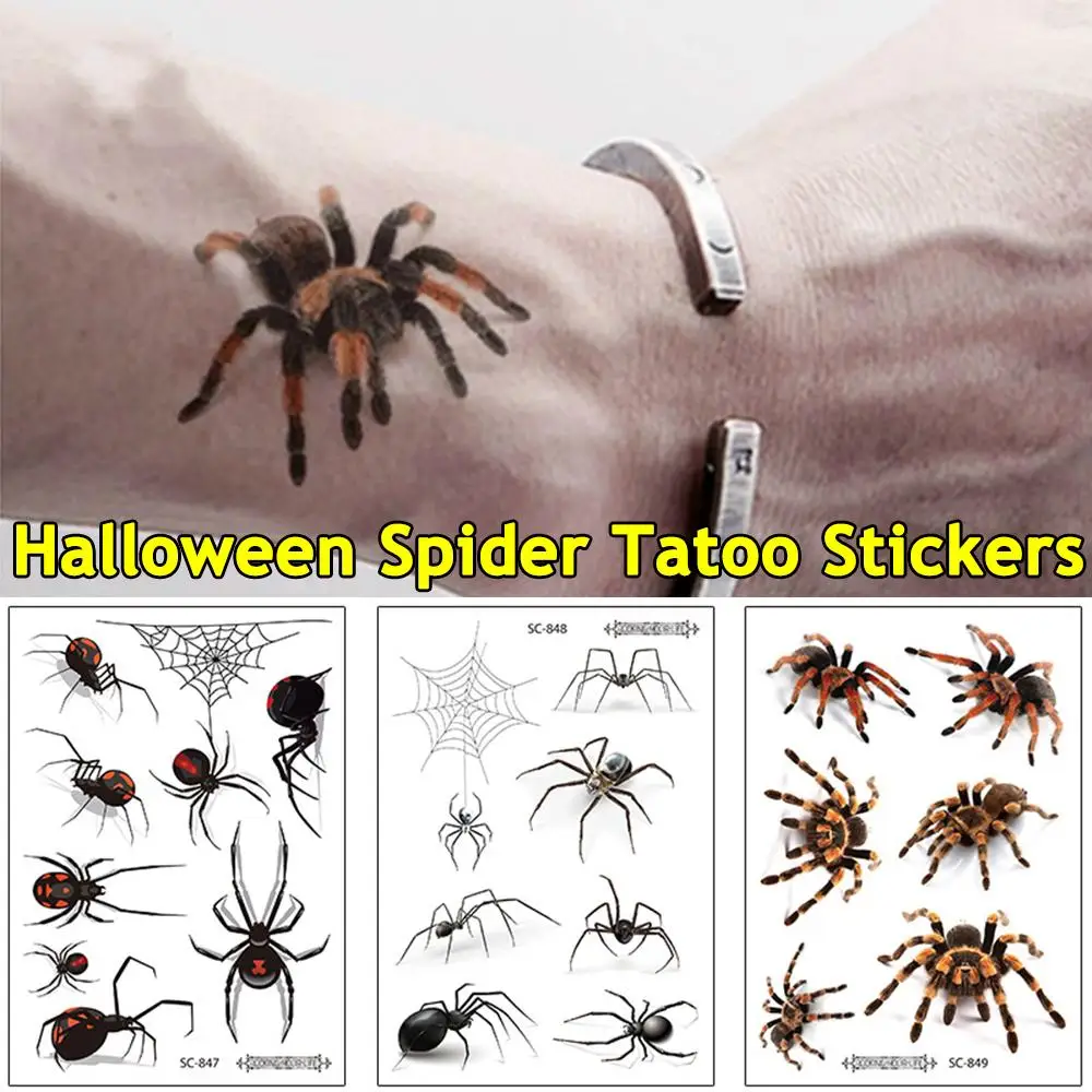 

Hand Waterproof Water Transfer Wrist 3D Spider Body Art Temporary Tattoo Sticker Halloween Fake Tattoo Spider Halloween Tattoo