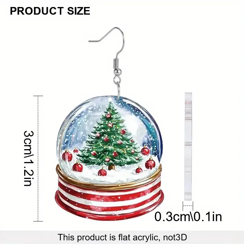Snowman Christmas Acrylic 2D Flat Earrings for Woman Cute Cartoon Earrings Christmas Tree Snowflake Crystal Ball Earrings Not 3D - view 4