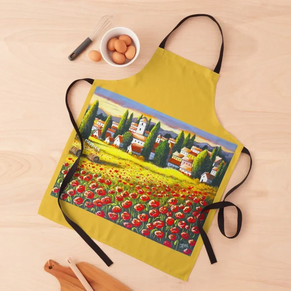 Italy Coquelicots - Tuscany poppies Apron For Cooking women's work kitchen clothes for men Kitchen Handle For Women Apron