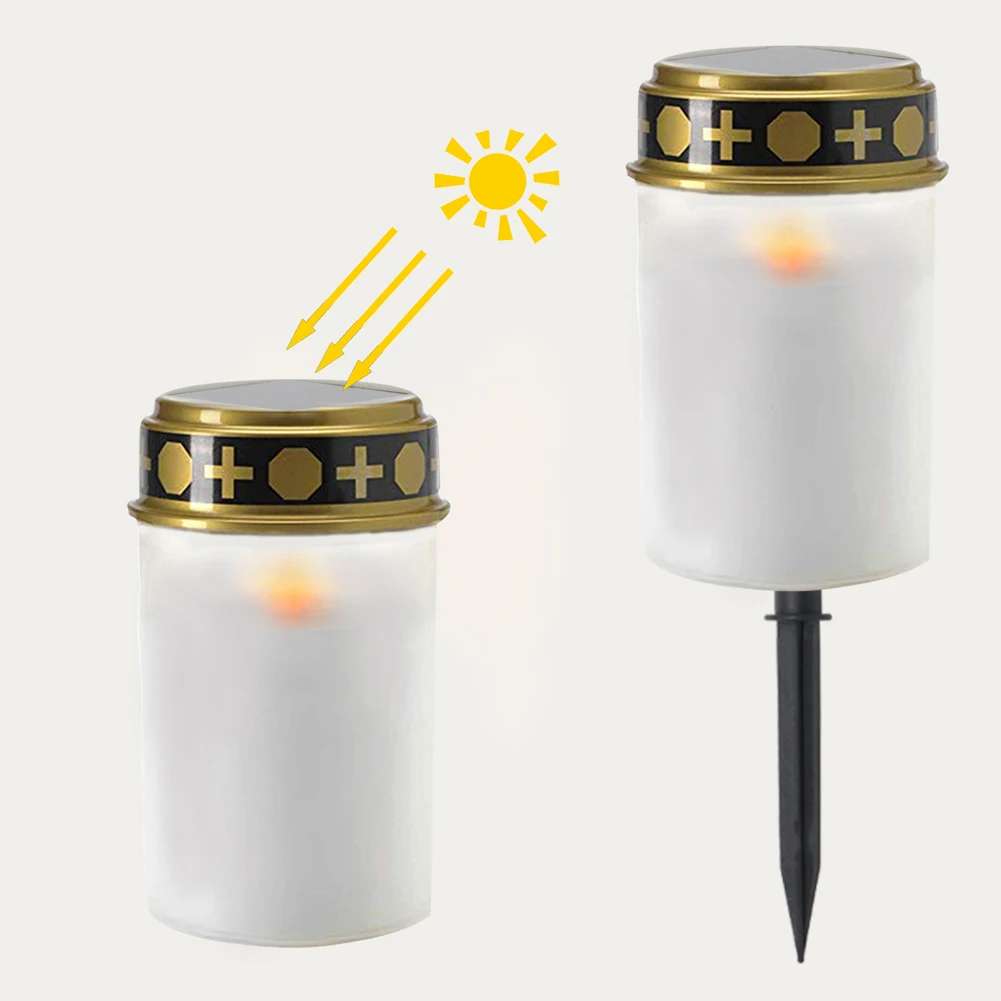 Lampada da cimitero solare lampada da esterno elettronica a lume di candela antipioggia senza fiamma cimitero rituale giardino prato luce Halloween Grave Decor