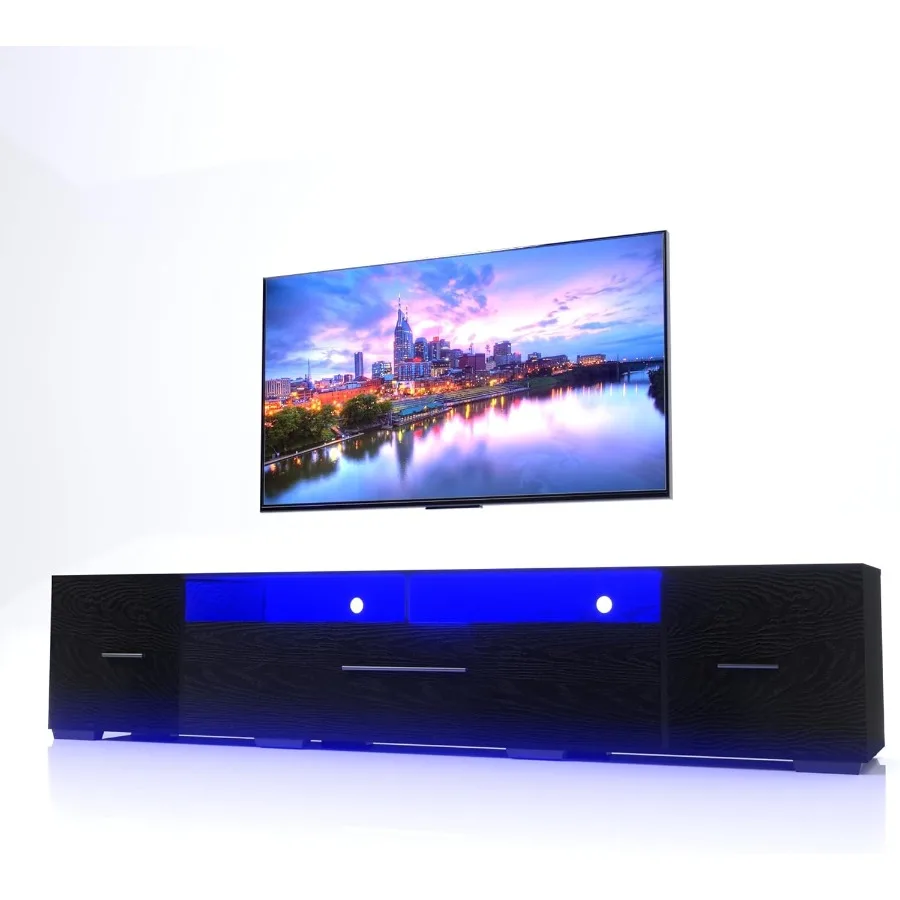 

82,7 Подставка для телевизора с 31 светодиодными режимами Музыкальный датчик Белый медиаконсольный столик с местом для хранения и открытыми полками для телевизоров 55-85 дюймов Черный