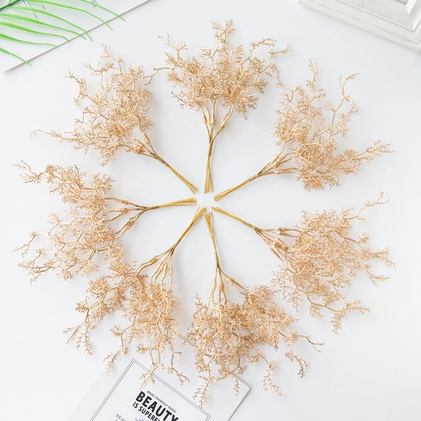 6Pcs Artificial Plants Golden Silvery Fake Branch For Christmas Tree Accessory Home Wedding Arch Decoration candy box scrapbook