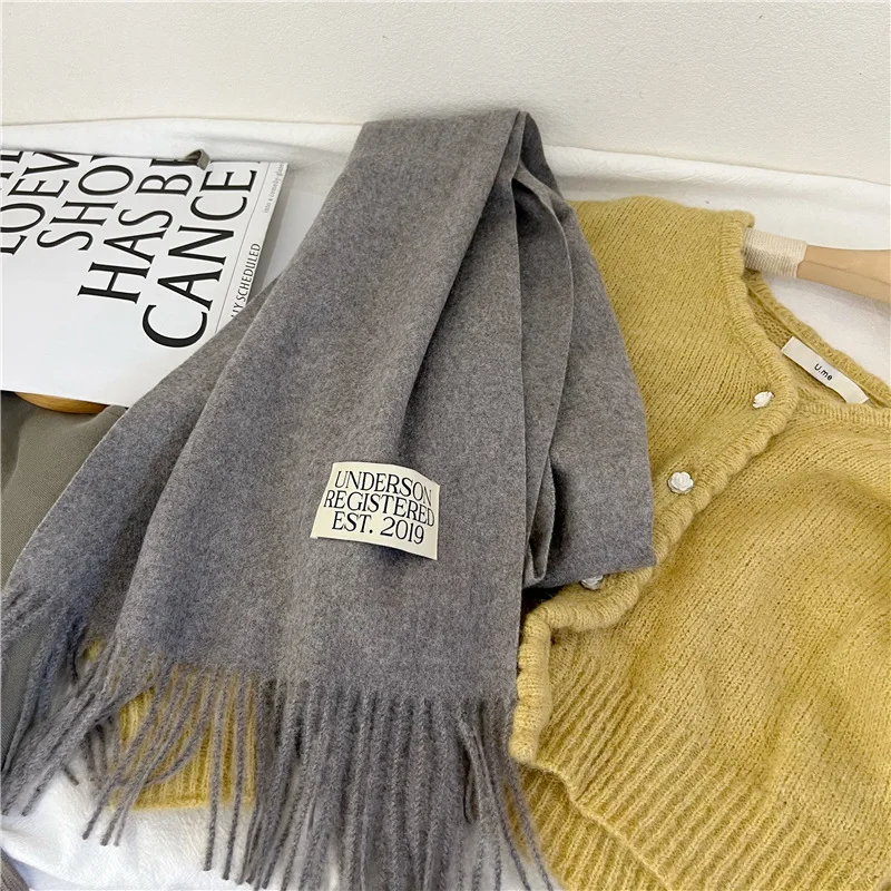 Solid Imitation Cashmere Scarf Women Autumn Winter Chic Design Classic Muffler Female Wool Blend Thermal Soft Tassel Shawl Lady