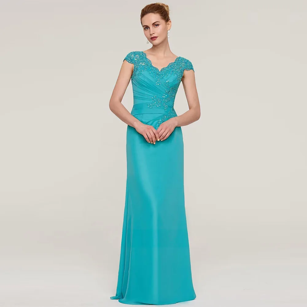 

Customized Elegant Chiffon Mother of The Bride Dresses for Wedding Cap Sleeves Appliques Sequin Lace Up Back Formal Dress 2025