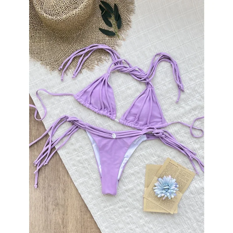 シンプルでシックなマイクロビキニ水着 レディース トライアングル マルチバンデージビキニセット 夏 2025 新作 スプリット セクシー レディース 水着 ツーピース