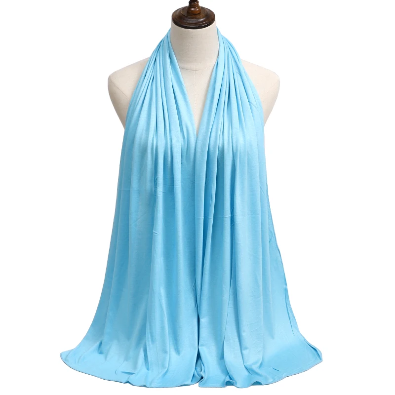 Foulard Hijab en Jersey de coton Modal, Long châle musulman, Turban uni et doux, couvre-chef pour femmes, bandeau africain 170x60cm