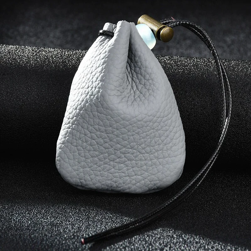 Genuine Leather Drawstring Coin Purse, Soft Mini EDC Storage Pouch, Portable Small Coin Wallet Money Pocket for Men Women