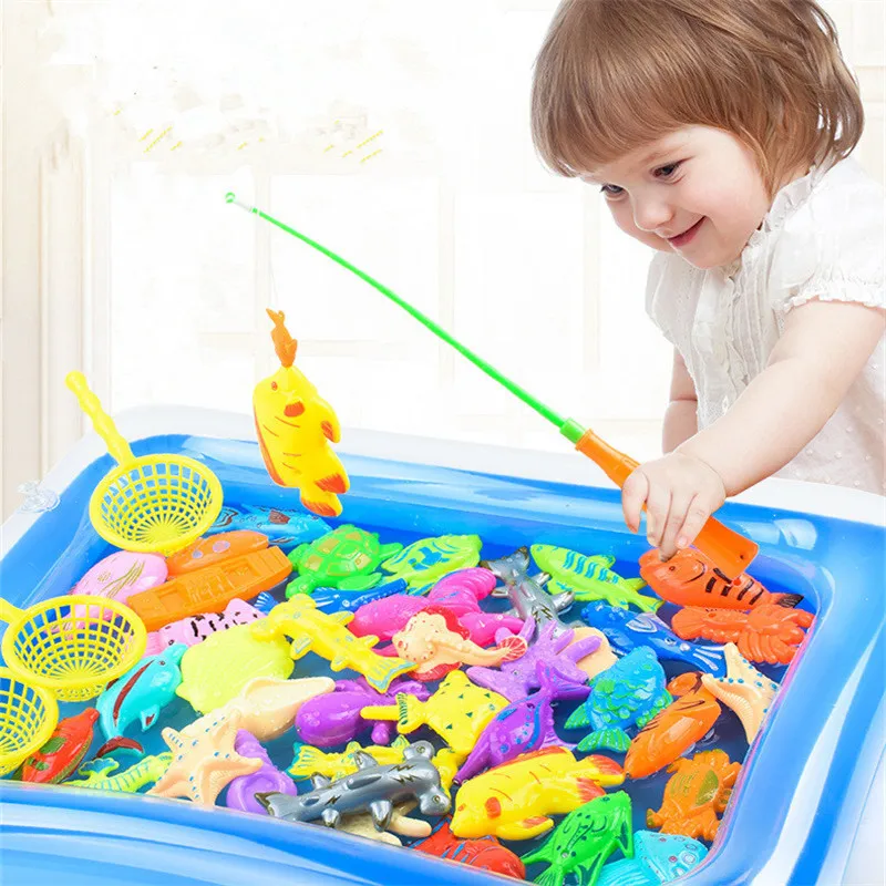 41Pcs Children's Fishing Game Model Children's Magnetic Fishing Toy Set Inflatable Swimming Pool Street Stall Gift Summer Toys