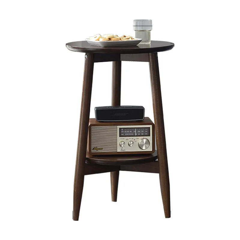 

Creative Nordic sofa side table, small round table, simple living room, creamy double-layer small table, solid wood small