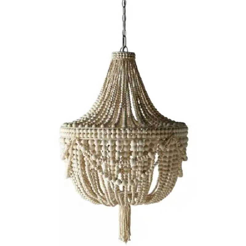 Creative American rural French pastoral Bohemian wood bead chandelier bedroom restaurant princess room lamps