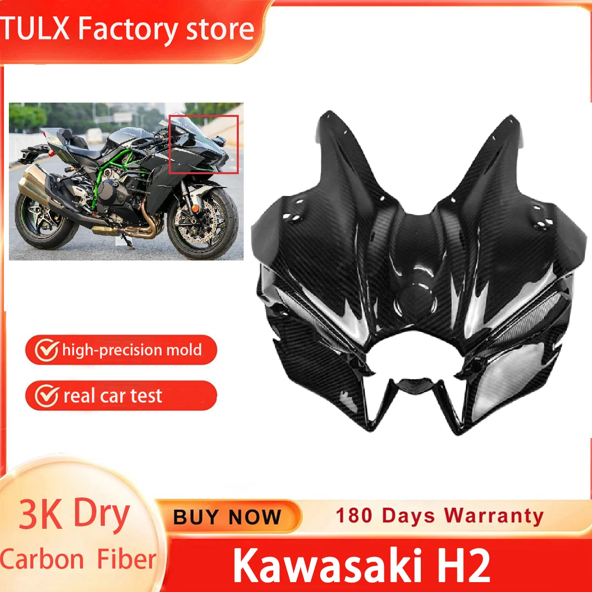 

3K Dry Carbon Fiber Motorcycle Accessories Front fairing Headlight For KAWASAKI NINJA H2 H2R 2018 2019 2020 2021 2022 2023 2024