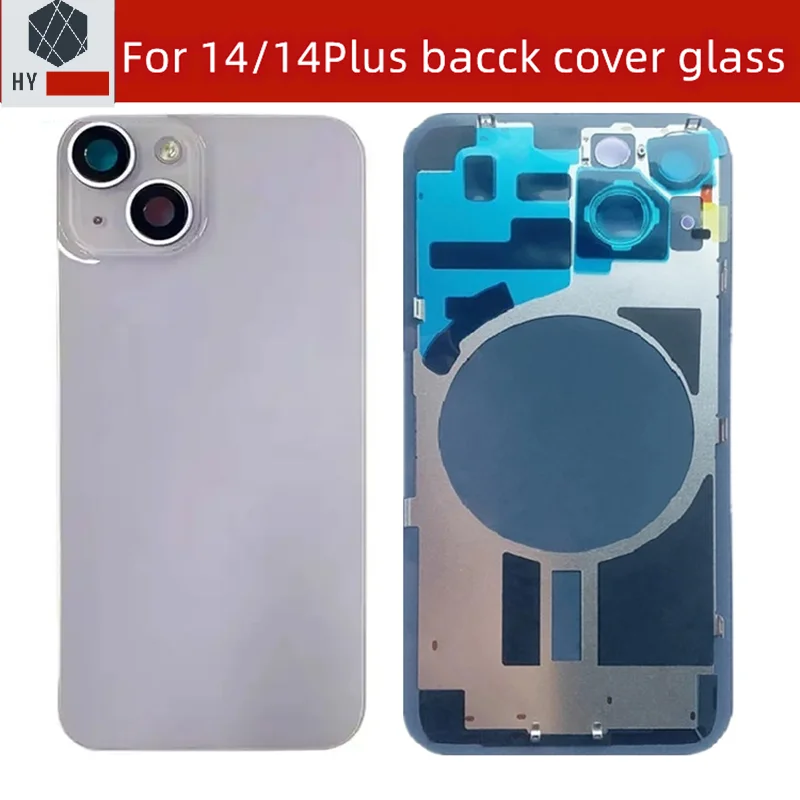 Back Glass Replacement for iPhone 14 Plus 14Plus Rear Housing Door with Small Parts Metal Plate Magnetic