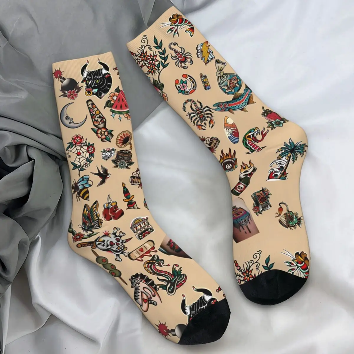 

Винтажные носки с принтом бабочки и татуировкой, повседневные чулки, мужские удобные спортивные носки на открытом воздухе, нескользящие носки с весенним принтом