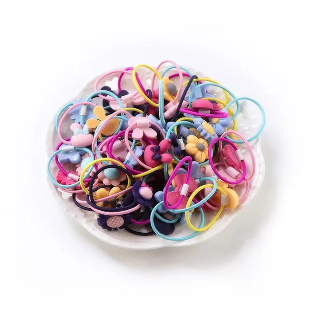 40Pcs Set Cute Flowers Bows Baby Elastic Hair Bands Cartoon Girls Hair Ties Kids Hair Accessories